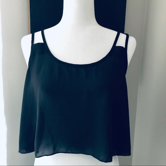 Gracie Tops - Sheer Black Gracie Hi-Lo Crop Top Sz:L